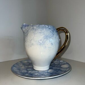 Anthropologie Marble-Effect Blue and White Water Ceramic Pitcher & Sauce Pitcher